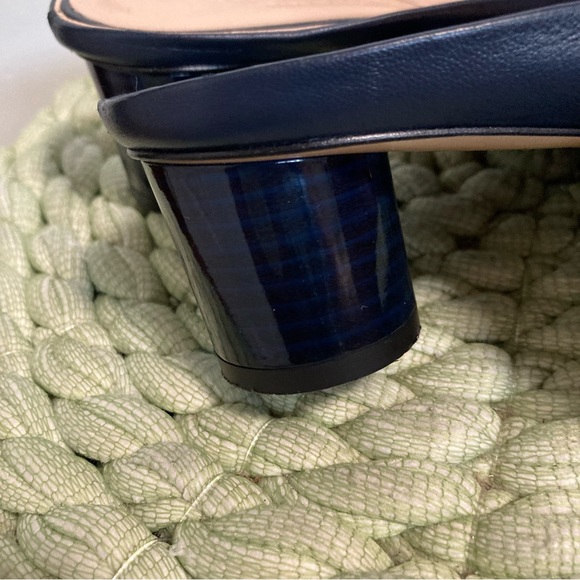 Club Monaco Aveena Navy Italian Leather Square Toe Round Heel Mules - Picture 6 of 12